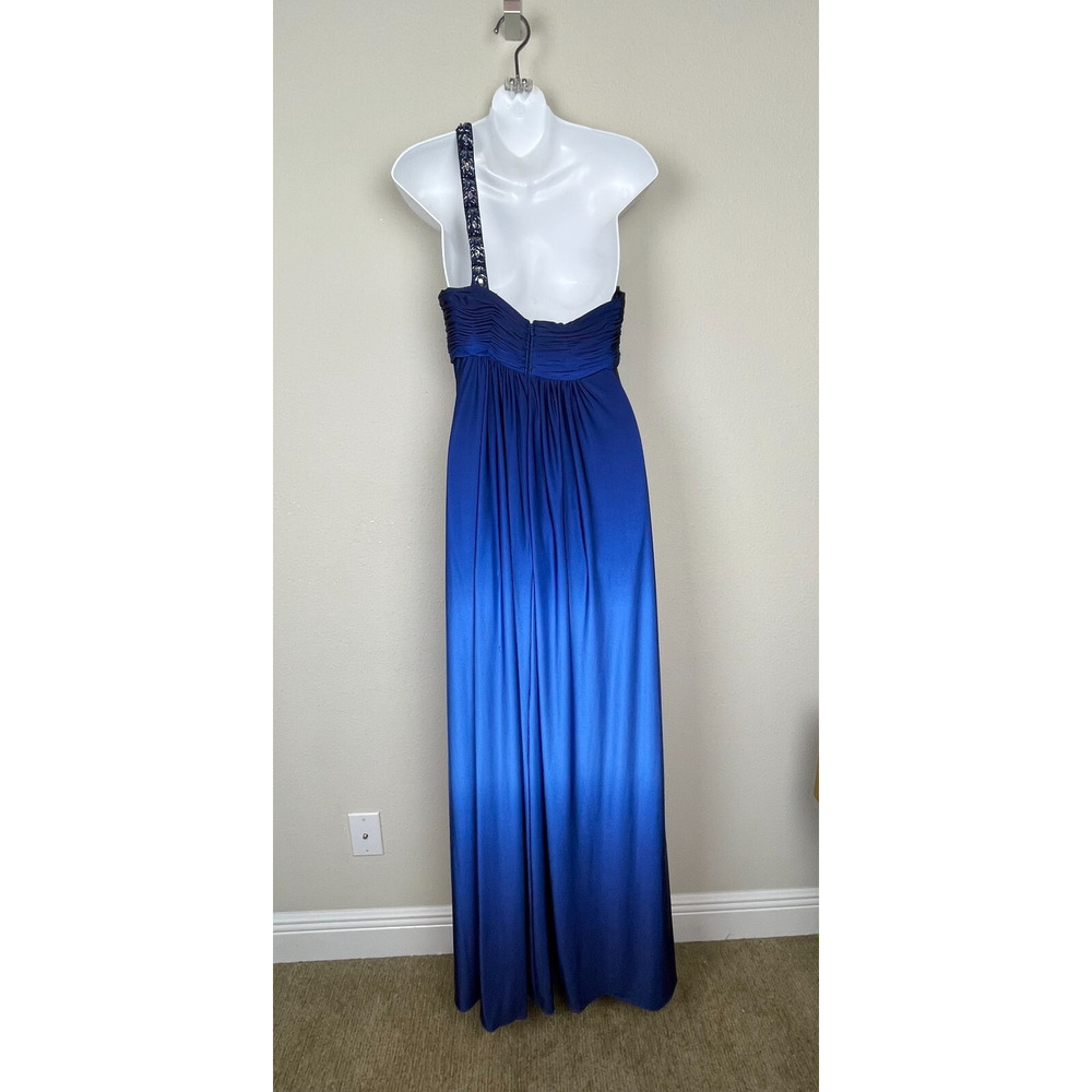 Cache Blue Ombre One Shoulder Maxi Dress Sz 10 Beaded Sequin Rhinestone Glam - Picture 5 of 8